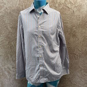 Jos A. Bank Reserve Men’s L Button Down Shirt Blue Brown Plaid 100% Cotton